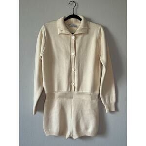 Fengnibuke Cream Knit Sweater Romper Button Front Long Sleeve Size M